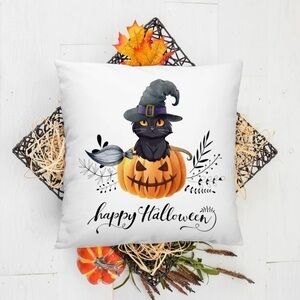 HAPPY HALLOWEEN KITTY PILLOW COVER